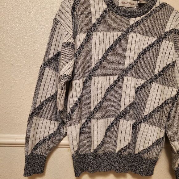Rare Vintage Michael Gerard Geometric Pattern Knit Sweater 90s Gray Size M - Picture 5 of 10